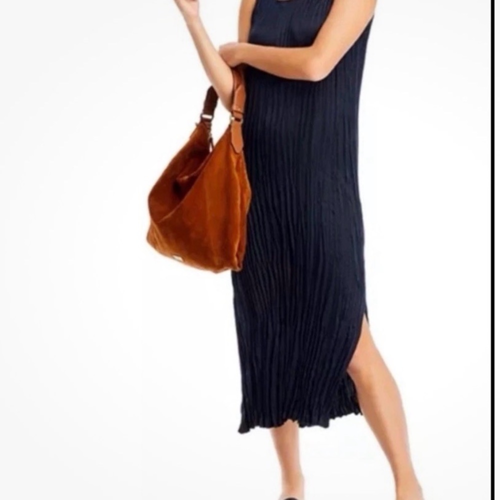 Eileen Fisher Black Crushed
Cupro silk Midi Dress Small Scoop
Neck Pleated dress - Picture 2 of 5